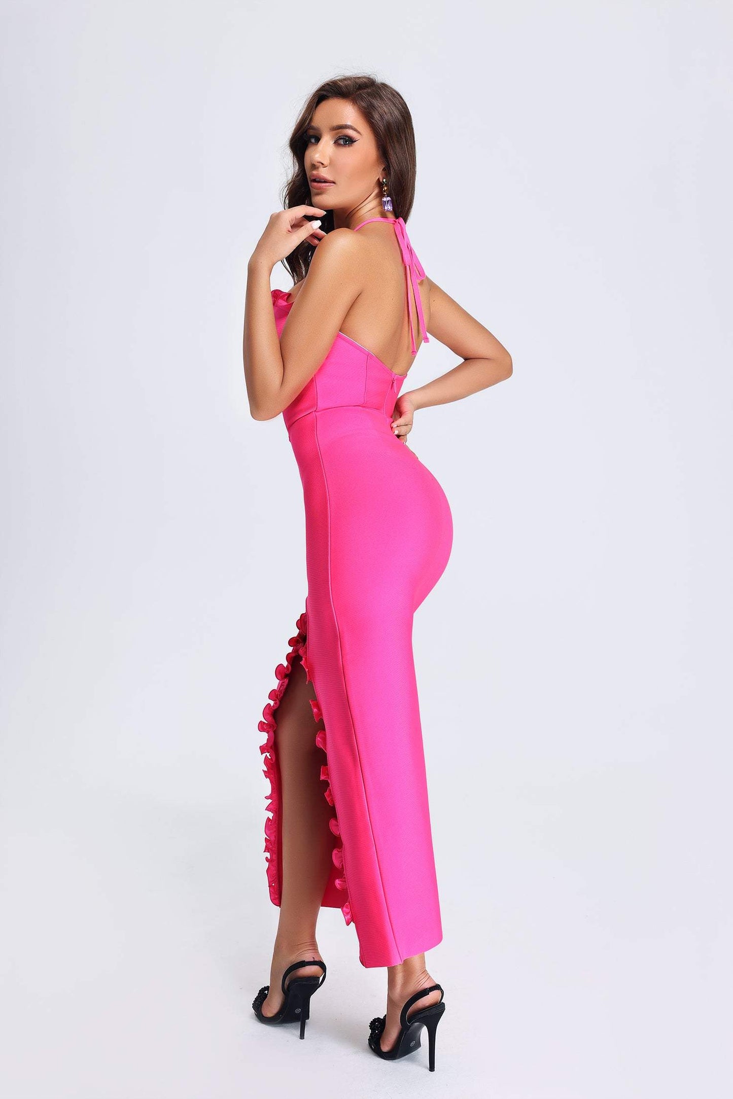 Lori Halter Midi Bandage Kleid - Pink