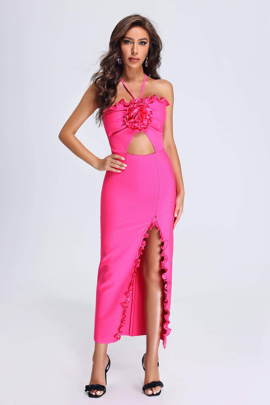 Lori Halter Midi Bandage Kleid - Pink