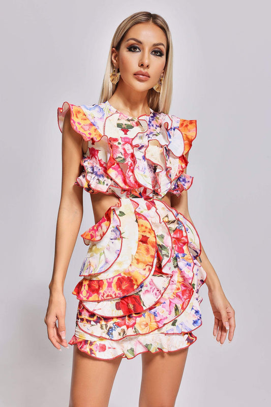 Unyque Cutout Vorlant Print Minikleid