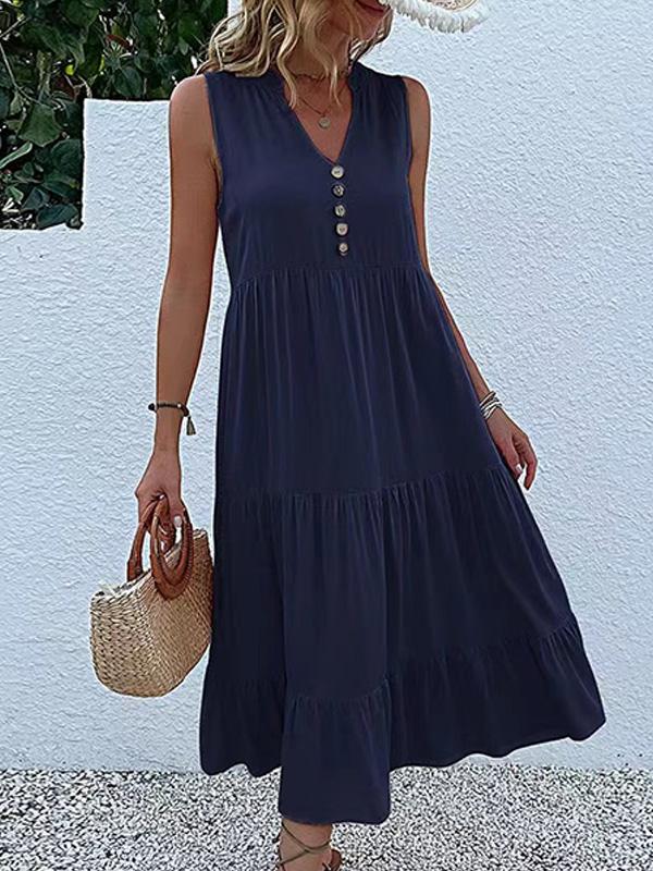 Cotton V-neck Suspender Vest Dress