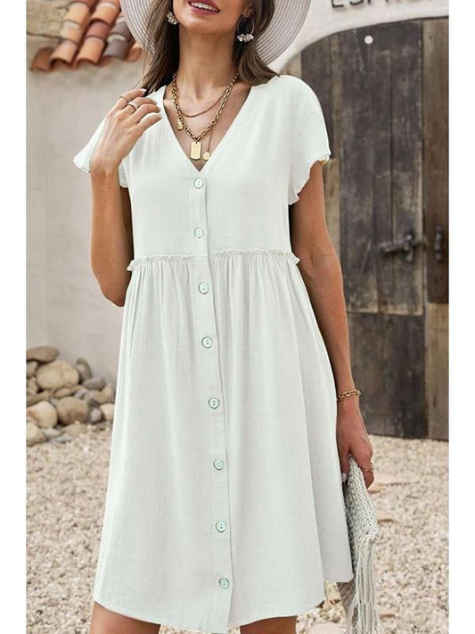 Cotton and Linen Short-sleeved Midi Dress