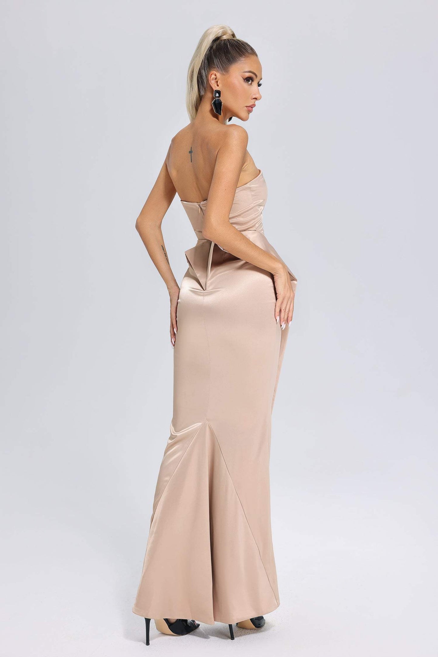 Reda Fishtail Tube Satin Maxi Dress