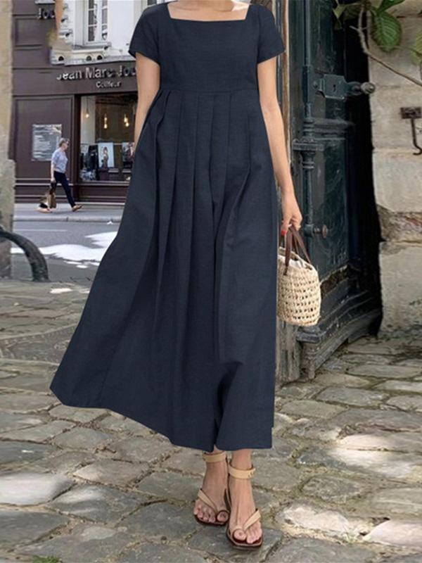 Cotton and Linen Square Neck Everyday Versatile Maxi Dress