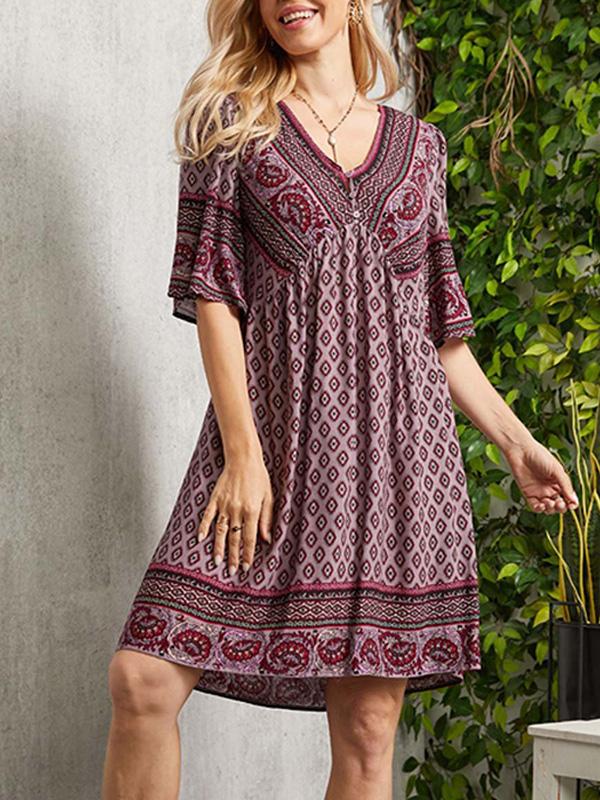 Casual V-neck Floral Resort Bohemian Beach Dress