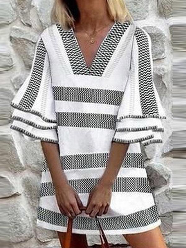 Casual Stripe Print Midi Dress