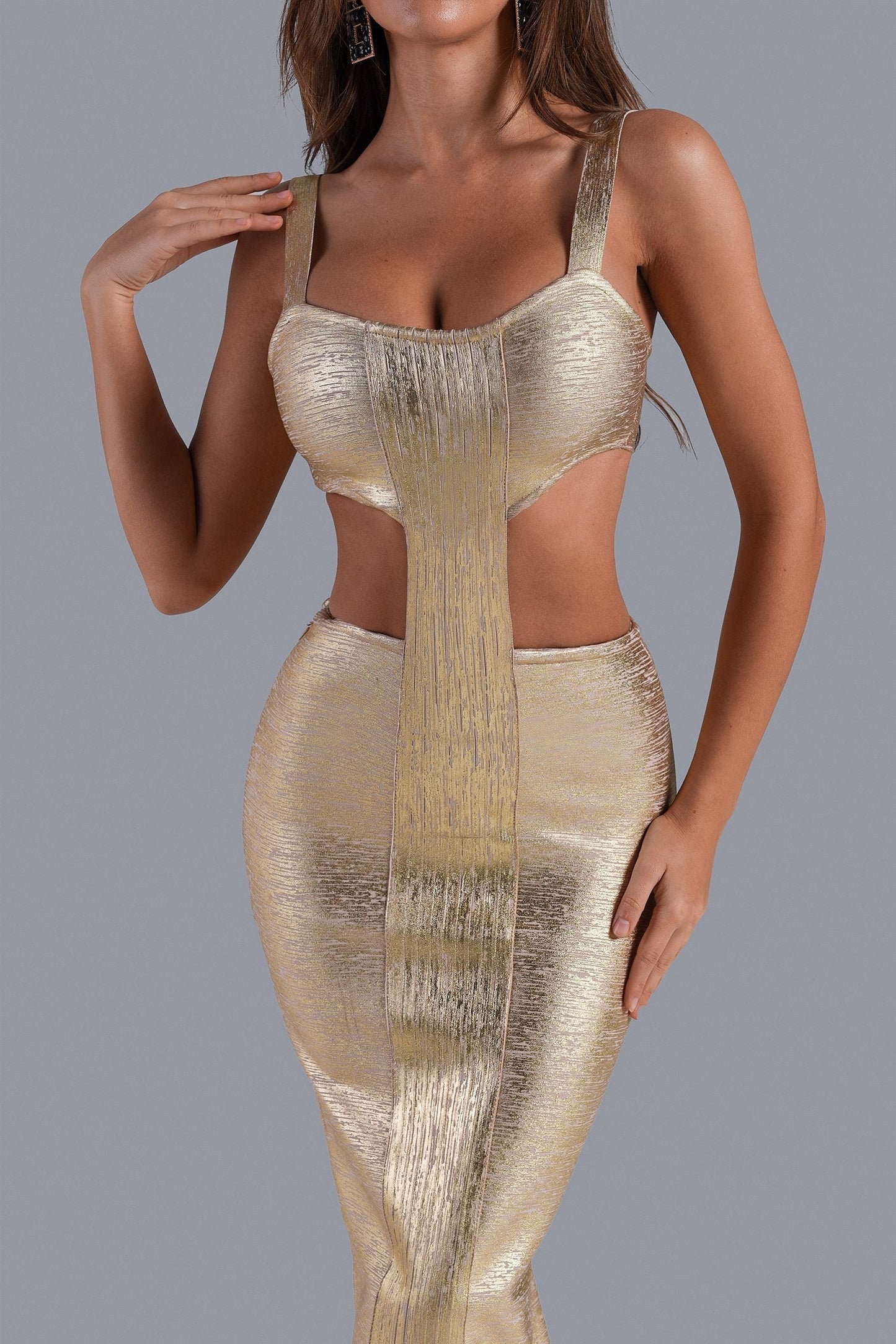 Kit Metallic Midi Bandage Kleid - Gold