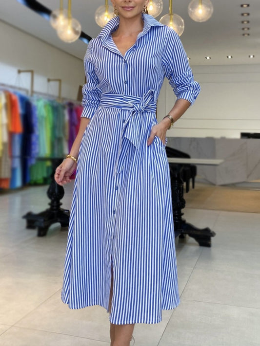 Classic Blue and White Stripe Shirt Dress