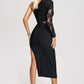 Lazze One Shoulder Mesh Midi Bandage Kleid