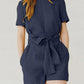 Casual Cotton and Linen Solid Color Belted Jumpsuit