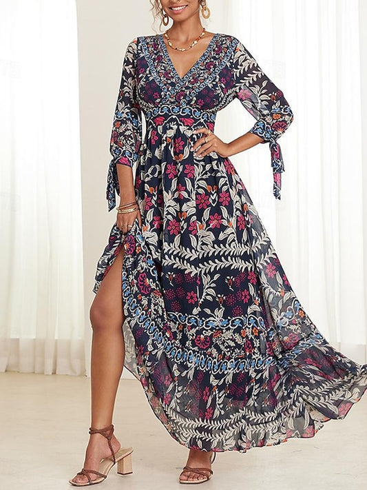 Bohemian V-Neck Floral Maxi Dress