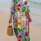 Cotton Linen Printed Patchwork Maxi Dress