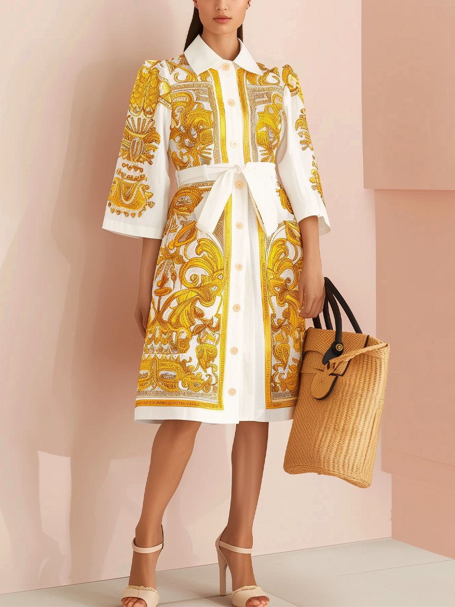 Baroque Print Shirt Dress