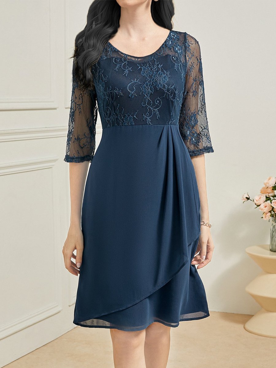 Lace Panel Round Neck Dress