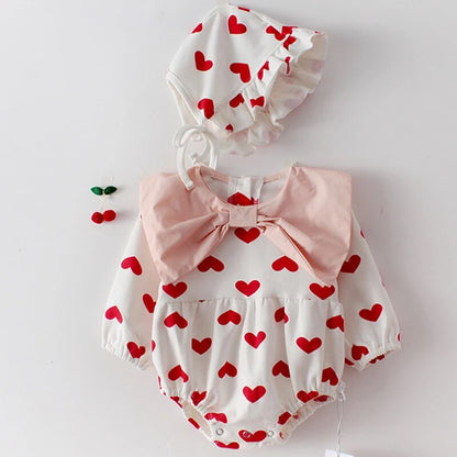 Large Bow Heart Print Romper Set